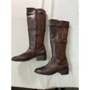 Cole Haan Womens Brown Leather Suede Riding Boots Triple Buckle Tall D42577 9B